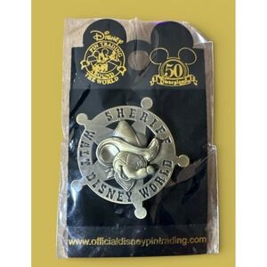 Walt Disney World Trading Pin Sheriff Mickey Mouse Brass Badge Disnleyland 50